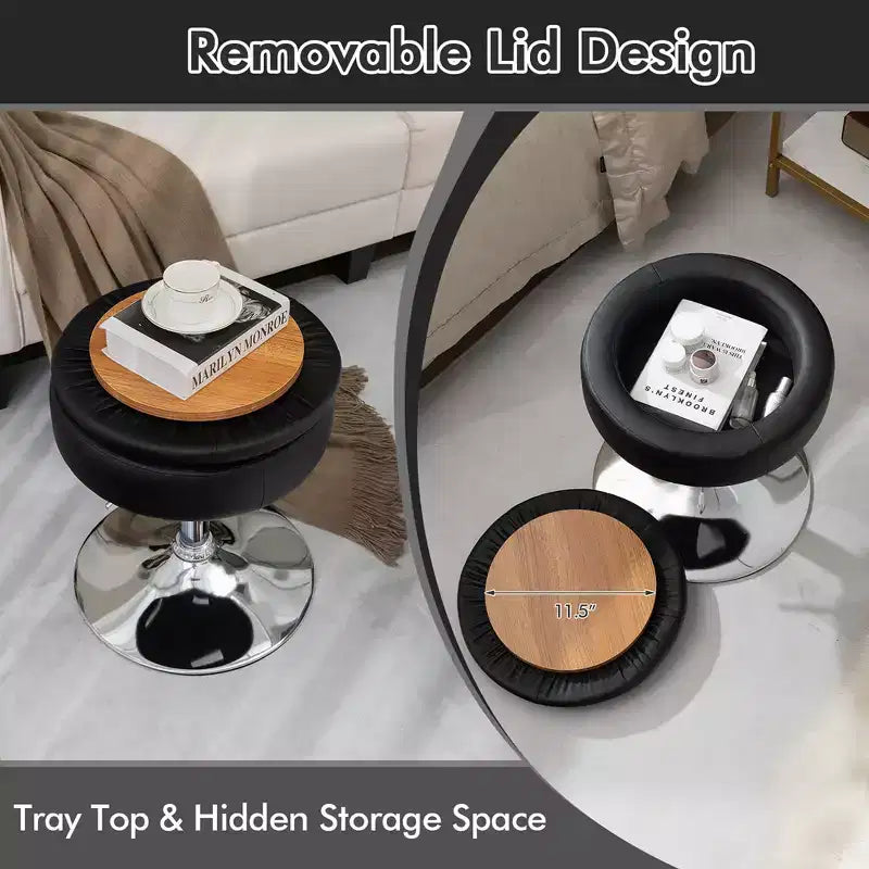 Costway Vanity Stool Adjustable360 Swivel Storage Makeup Chair w/ Removable Tray White\Black\Pink
