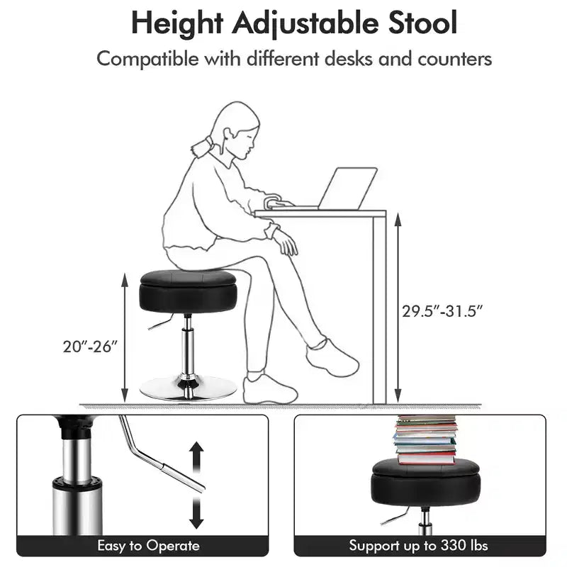 Costway Vanity Stool Adjustable360 Swivel Storage Makeup Chair w/ Removable Tray White\Black\Pink