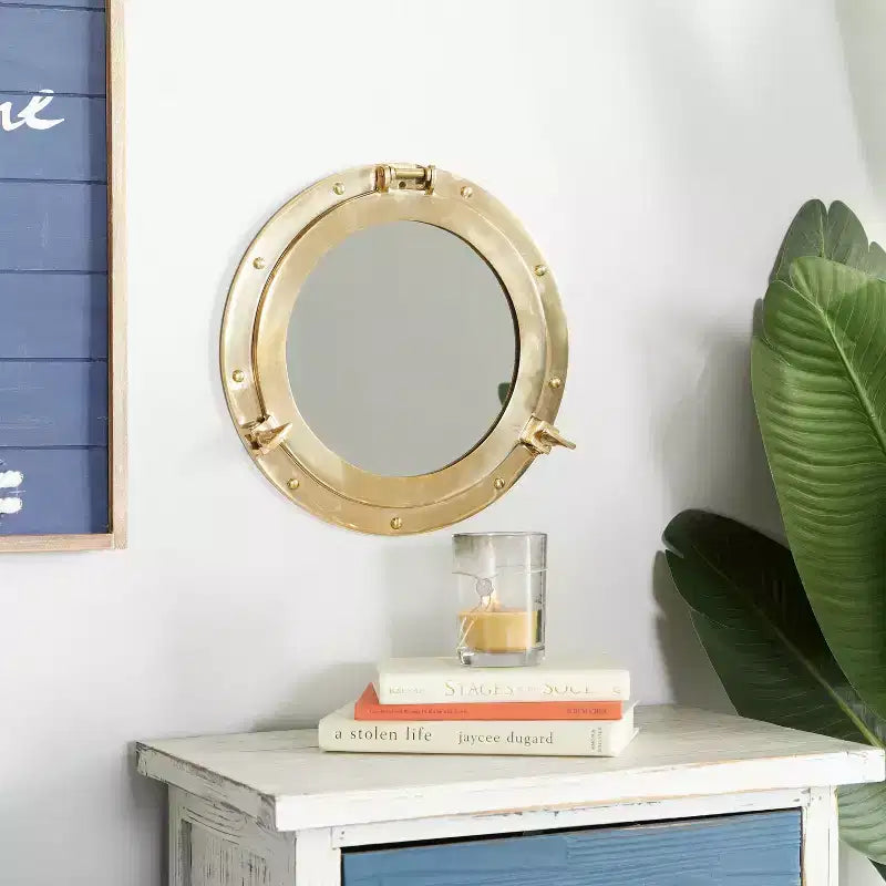 Brass Sail Boat Wall Mirror with Port Hole Detailing Gold- Novogratz
