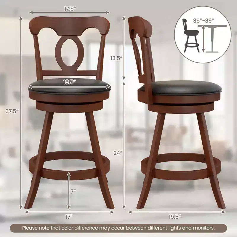 Costway Set of 2 Bar Stools Swivel Counter Height Chairs with Footrest for Kitchen