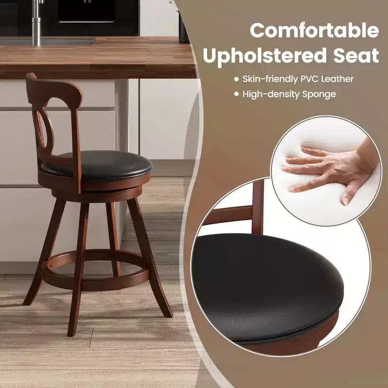 Costway Set of 2 Bar Stools Swivel Counter Height Chairs with Footrest for Kitchen