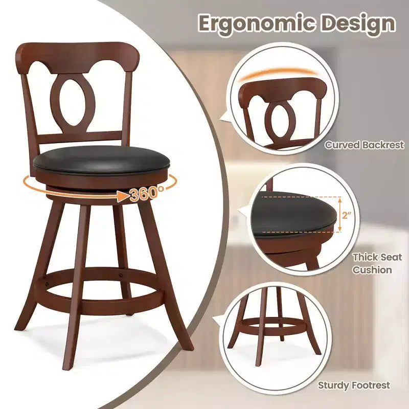 Costway Set of 2 Bar Stools Swivel Counter Height Chairs with Footrest for Kitchen