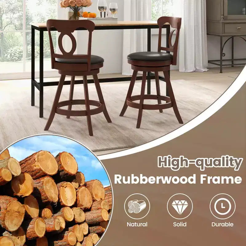 Costway Set of 2 Bar Stools Swivel Counter Height Chairs with Footrest for Kitchen